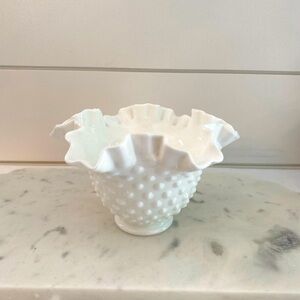 Vintage Farmhouse Fenton Hobnail Milk Glass Double Crimped Ruffle Edge Bowl
